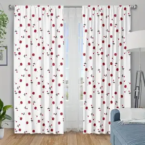 2pcs Insulated Half-Blackout Curtains for Bedroom, Cherry Print Simple Art Drapes, Polyester, Home Decor Gift