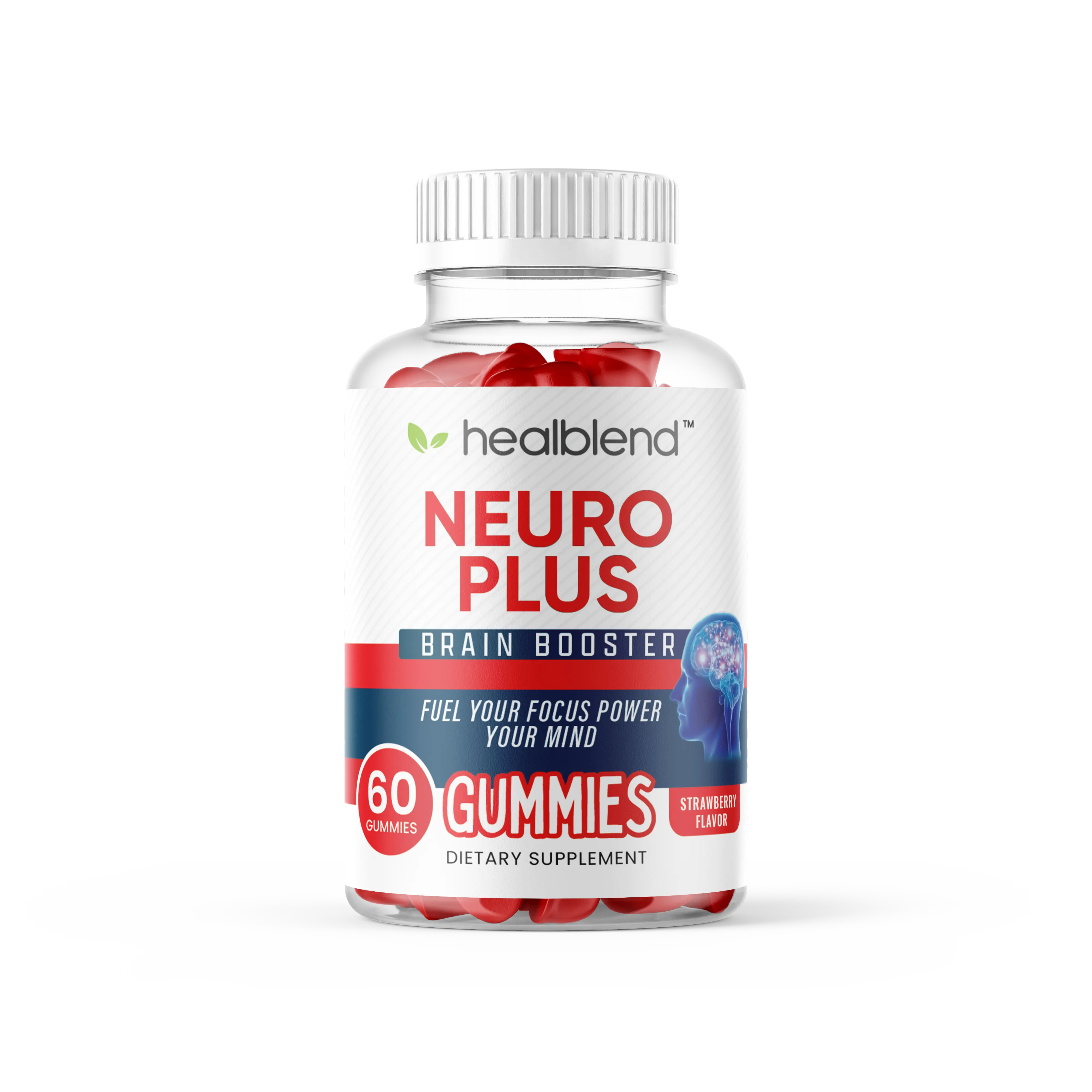 Healblend Neuro Plus Brain Booster Gummies – Focus, Memory & Clarity Support with Vitamin B12, Folate, B6, Phosphatidylserine – Strawberry Flavor – 60 Gummies