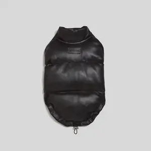 Apparis Dog Faux Leather Puffer Jacket - Signature Vegan Leather with Fleece Lining, Velcro Closure, Drawcord & Stopper, Slit for Leash