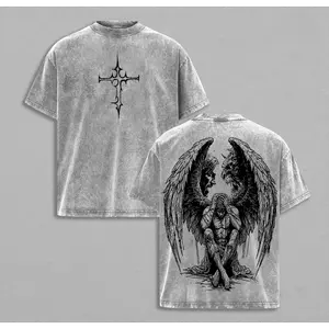 Tormented Angel T-Shirt Washed , Fallen Dark Angel Oversized Tee, Gothic Angel of Despair Shirt, Heavyweight Cotton Washed Heaven and Hell Streetwear Angel vs Demon Art Jesus Apparel Christ the Savior