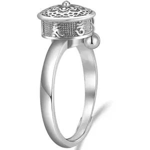 Silver Plated Rotating Rings Buddhist Tibetan Prayer Wheel Lotus Ring Good Luck Adjustable Ring