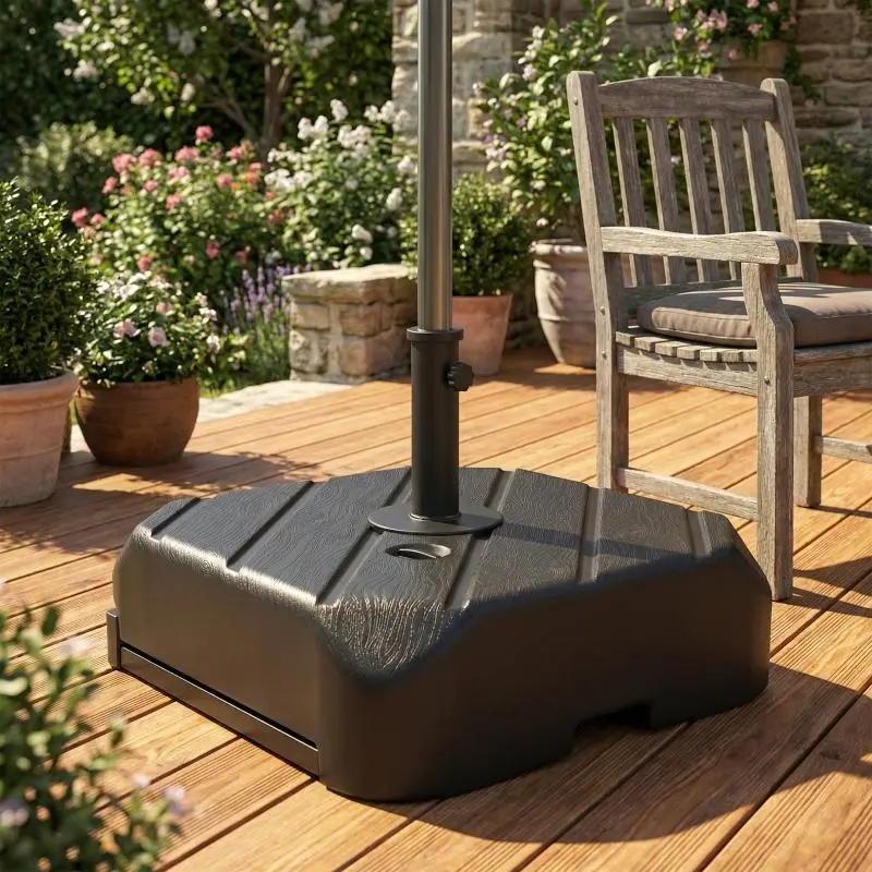 Black Patio Umbrella Base with Wheels, Telescopic Handle, 158 lb Sand-Filled or 99 lb Water-Filled Outdoor Parasol Stand