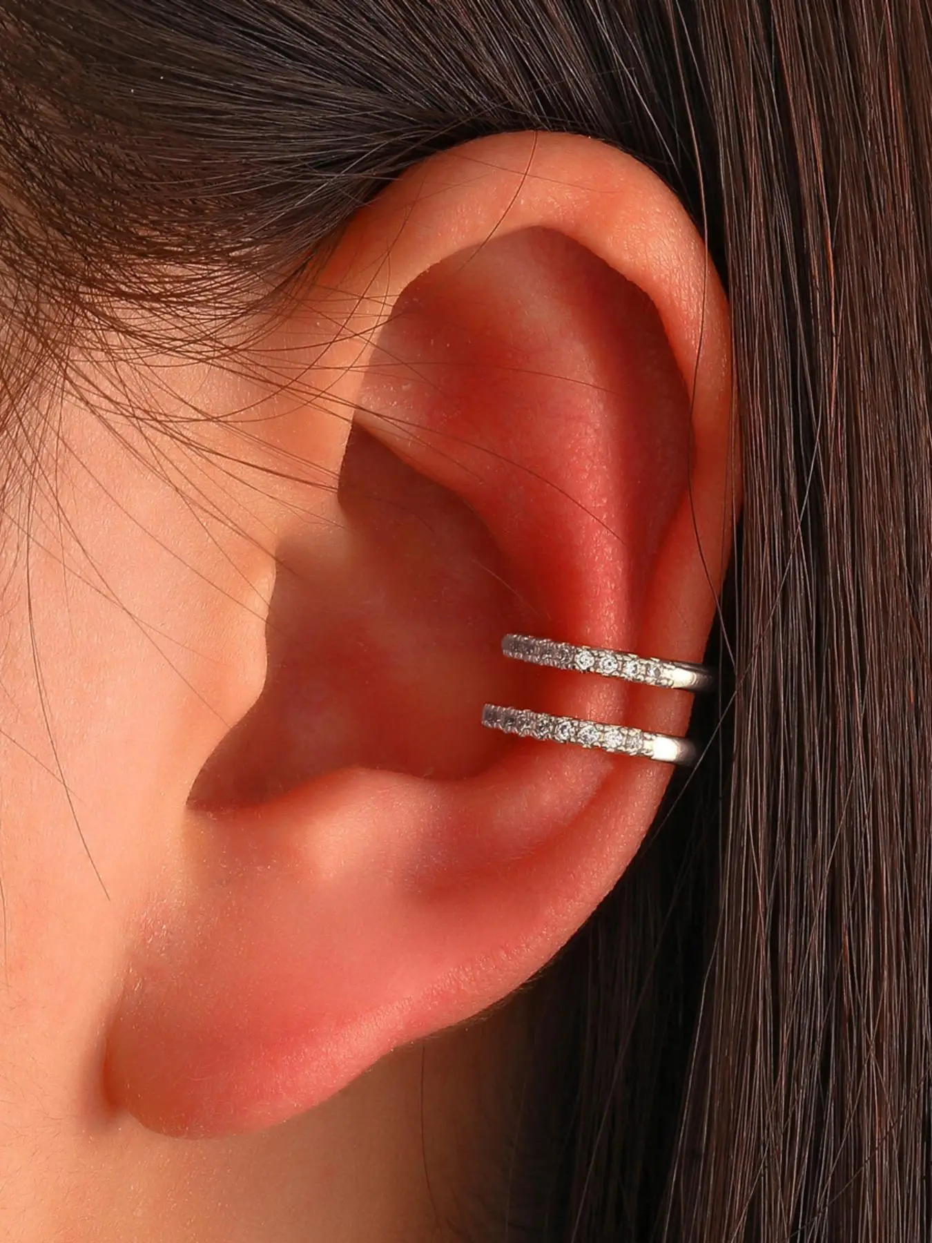 Rhinestone Decorated Ear Cuff, Gifts for Her, Double Layer Ear Cuff for Women & Girls, Fashion Jewelry for Party, Daily Clothing Decor, Trendy All-mat