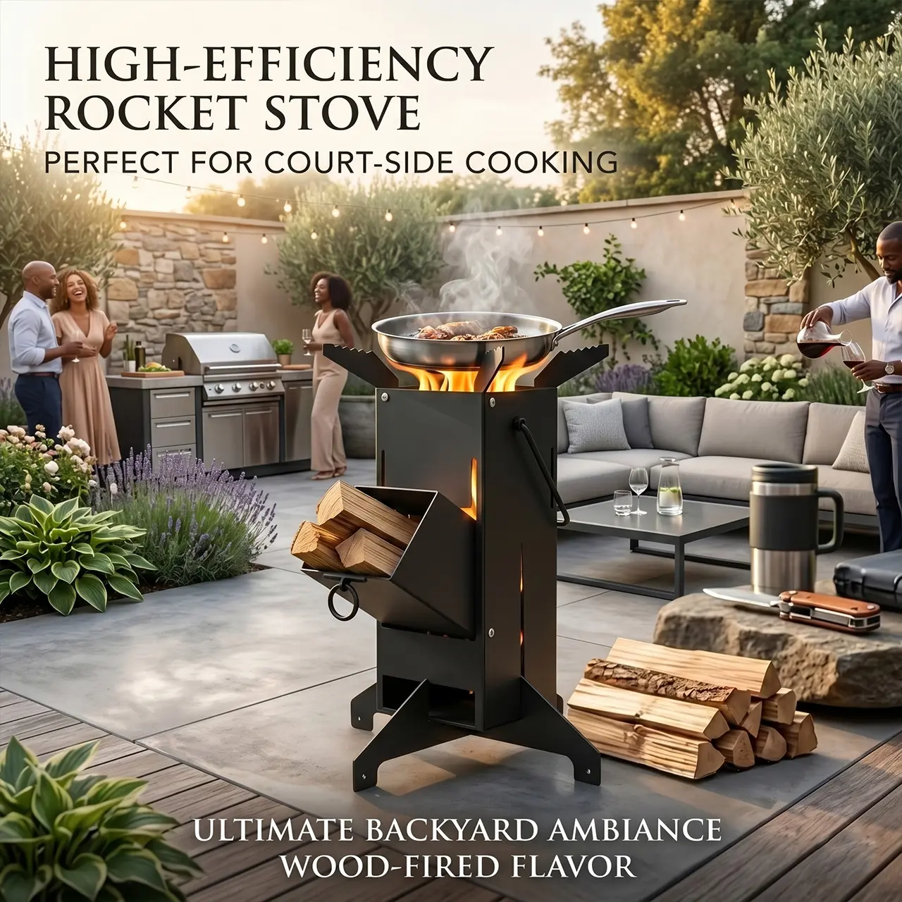 Heavy Duty Outdoor Rocket Stove, High Stability Wood Burning Camping Stove, Solid One-Piece Biomass Burning Stove for Family Picnic