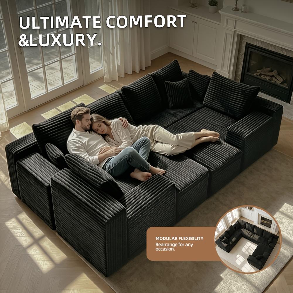 Boneless Cloud Sofa Set - [2-Package Shipping] 120.4-in Extra-Large Flexible 8-Seater U-Shape Modular Sectional Couch with Chaise Lounges, 4-in-1 Convertible Deep-Seat Corner Living Room Furniture, Fully Assembled, Cloud Sofa Living Room Furniture