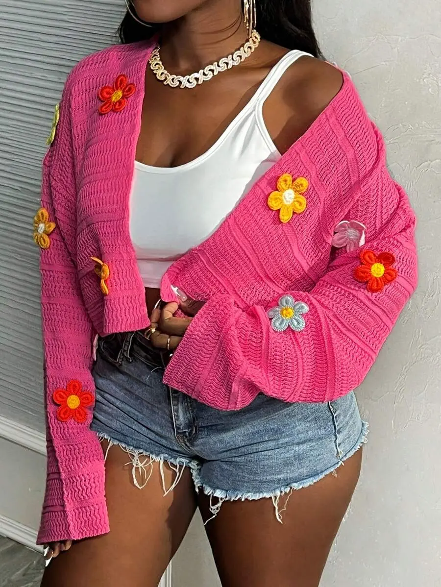 Women's Sweater Cardigan, Open And Sexy In Spring, Summer, Autumn, And Winter, Pink And Pink Hollow Out