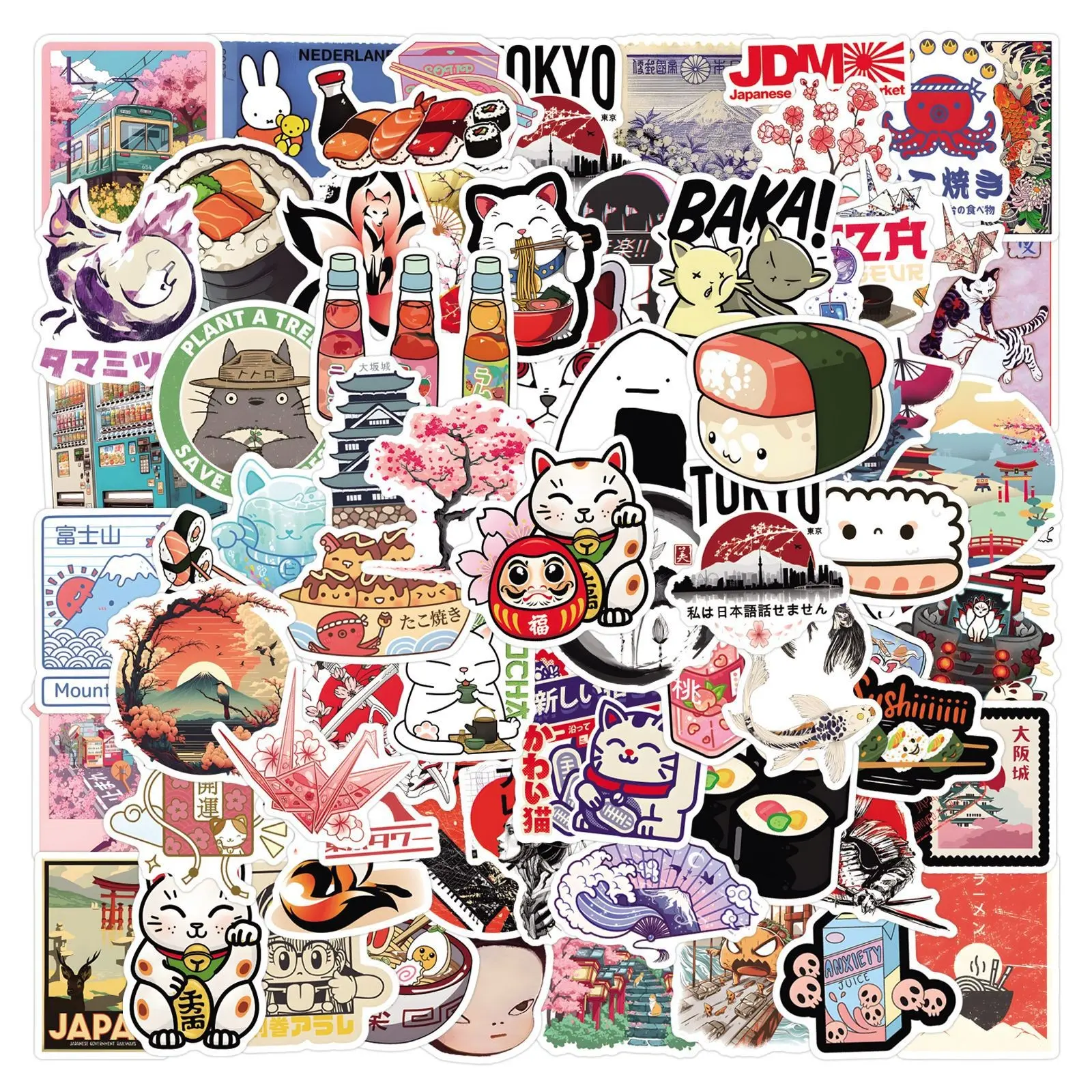 Japanese Style Graffiti Stickers, Waterproof Car Luggage Cup Decals, Decal Set, 55-110 Sheets, Unique Design, Durable & Easy to Apply, Decal for Cars