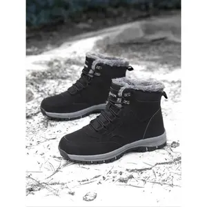 Men's Waterproof Non-slip Warm Snow Boots, Casual Outdoor Hiking Boots, Male All-match Round Toe Ankle Boots for Fall & Winter