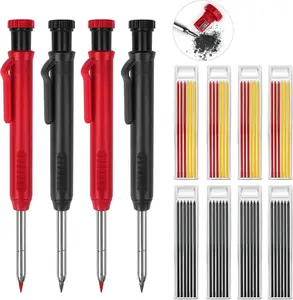 4 Pack Carpenter Pencils Mechanical Pencils with 48 Refills, Construction Pencils with Built-in Sharpener, Long Nib Deep Hole Pencil Marker, Heavy Duty Woodworking Pencils for Architect (2 Colors)