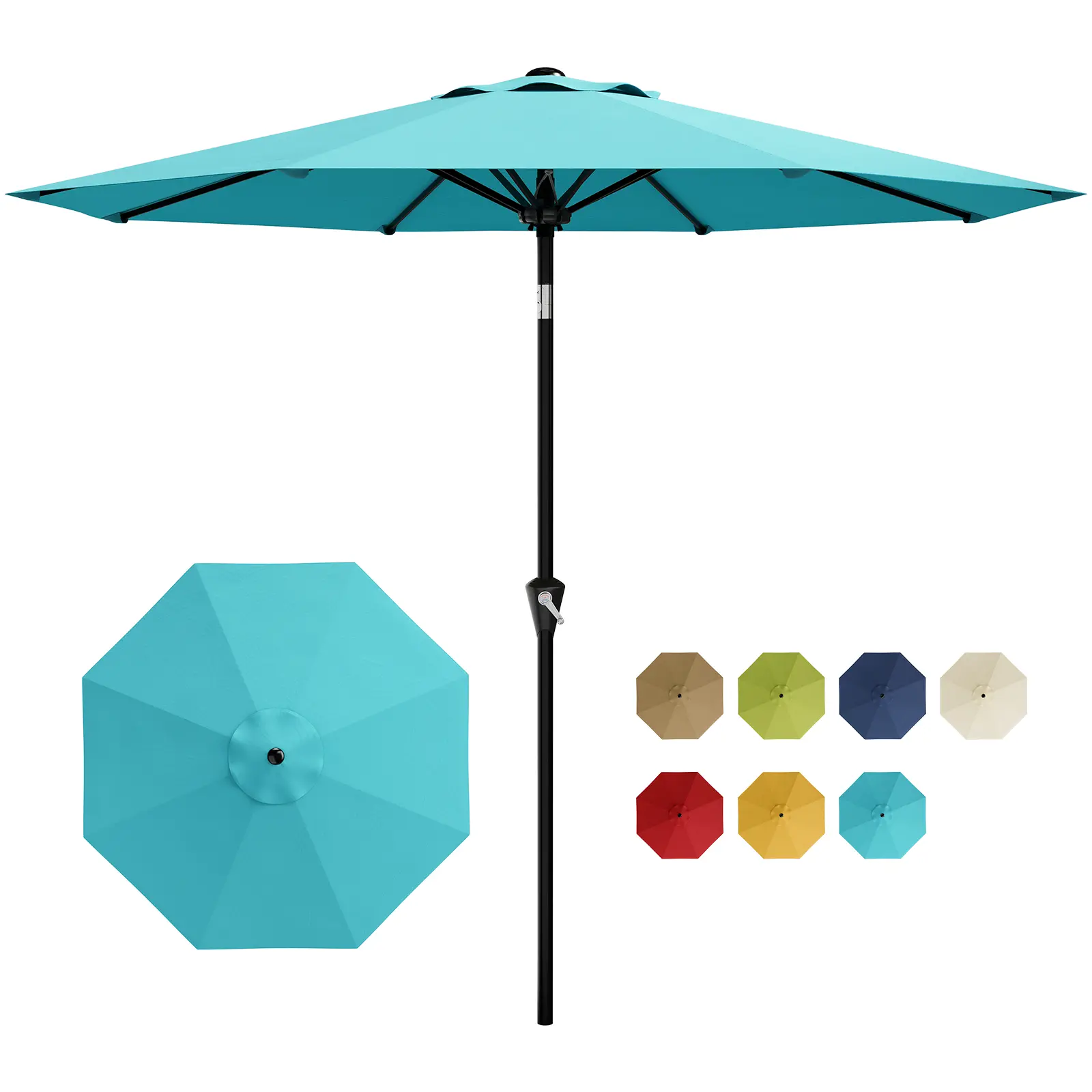 9FT Crank Operated Parasol, UPF 50+ UV Protection Outdoor Patio Umbrella with Easy Setup, Push-Button Tilt, 8 Sturdy Steel Alloy Ribs, Windproof Design, Large Size Sun Shade for Pool, Deck, Windproof Umbrella