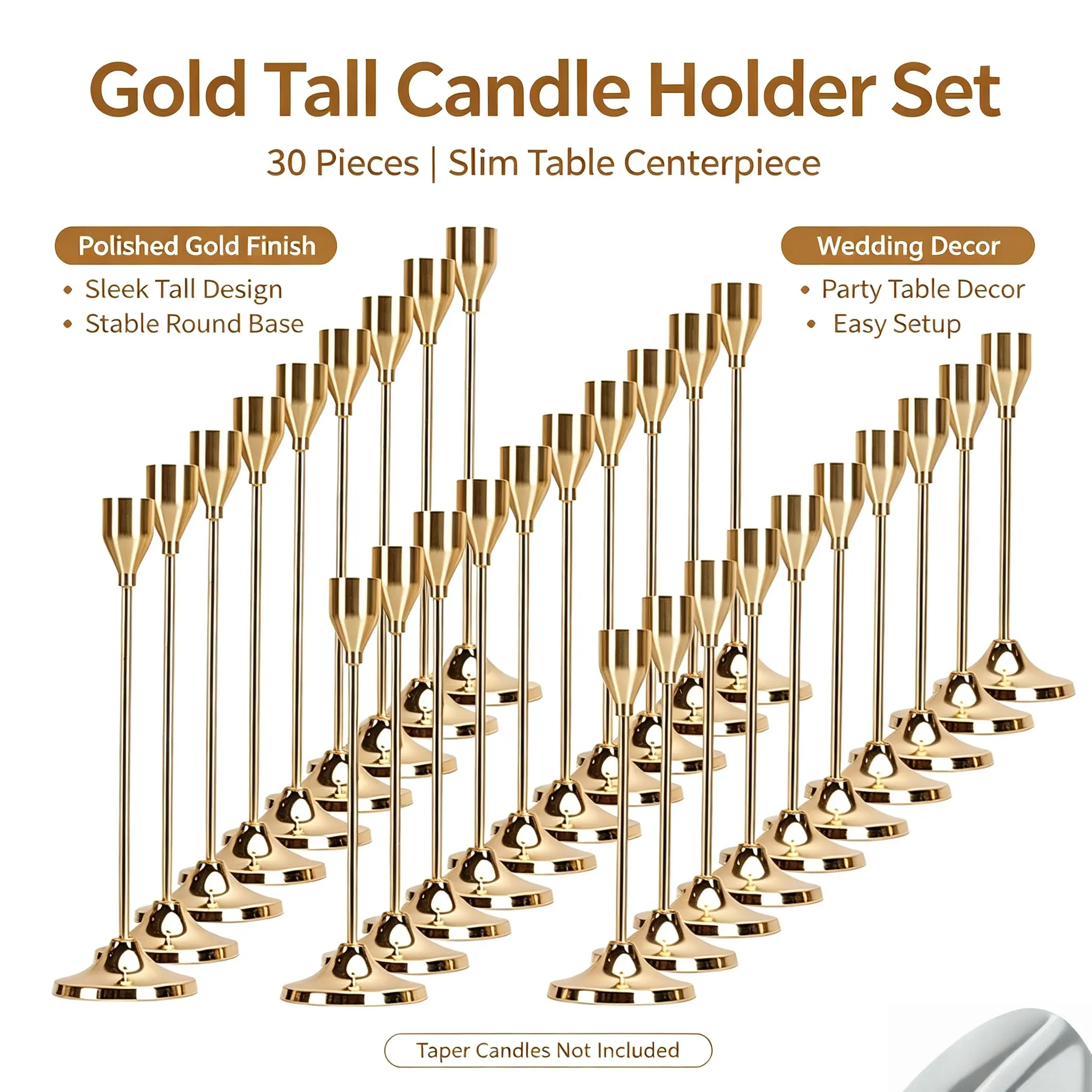 Black & Gold Metal Taper Candle Holders (Candle Stands) Bulk - 30/12 Piece Sets, Elegant Home Decor Table Centerpieces for Wedding, Holiday Dinner
