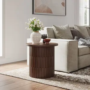 19.69" Modern Minimalist Side Table, MDF, Walnut Veneer