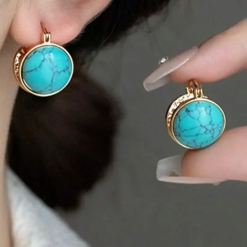 Boho Synthetic Gemstone Turquoise Earrings for Women Geometric Vintage Style, Bohemian Jewelry Design, Unique Design Earrings, Perfect Gift Idea for Her, Vintage Statement Earrings