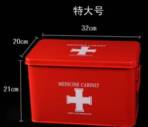First Aid Kit, First Aid Medicine Supplies Bin - 2-Tier Metal Medicine Storage Tin, Samll First Aid Box with Removable Tray for Home