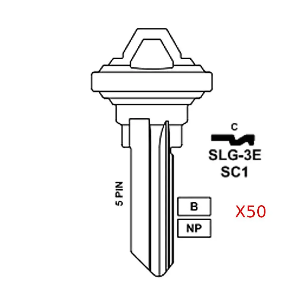JMA Uncut 5-Pin Schlage SC1 Key Blanks, Nickel Finish, 50-Pack for 1145 Key Blanks, Uncut Keys