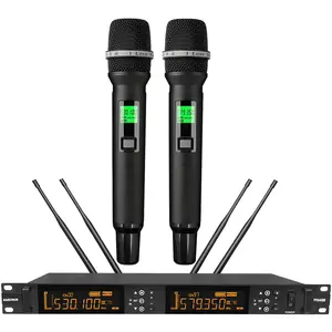 Kaschun Professional 2-Channel Wireless Microphone System, 328ft Long Range, Auto-Scan, 200 Adjustable Frequencies, Dual Handheld Mics for Karaoke, Church, DJ, Party, Singing