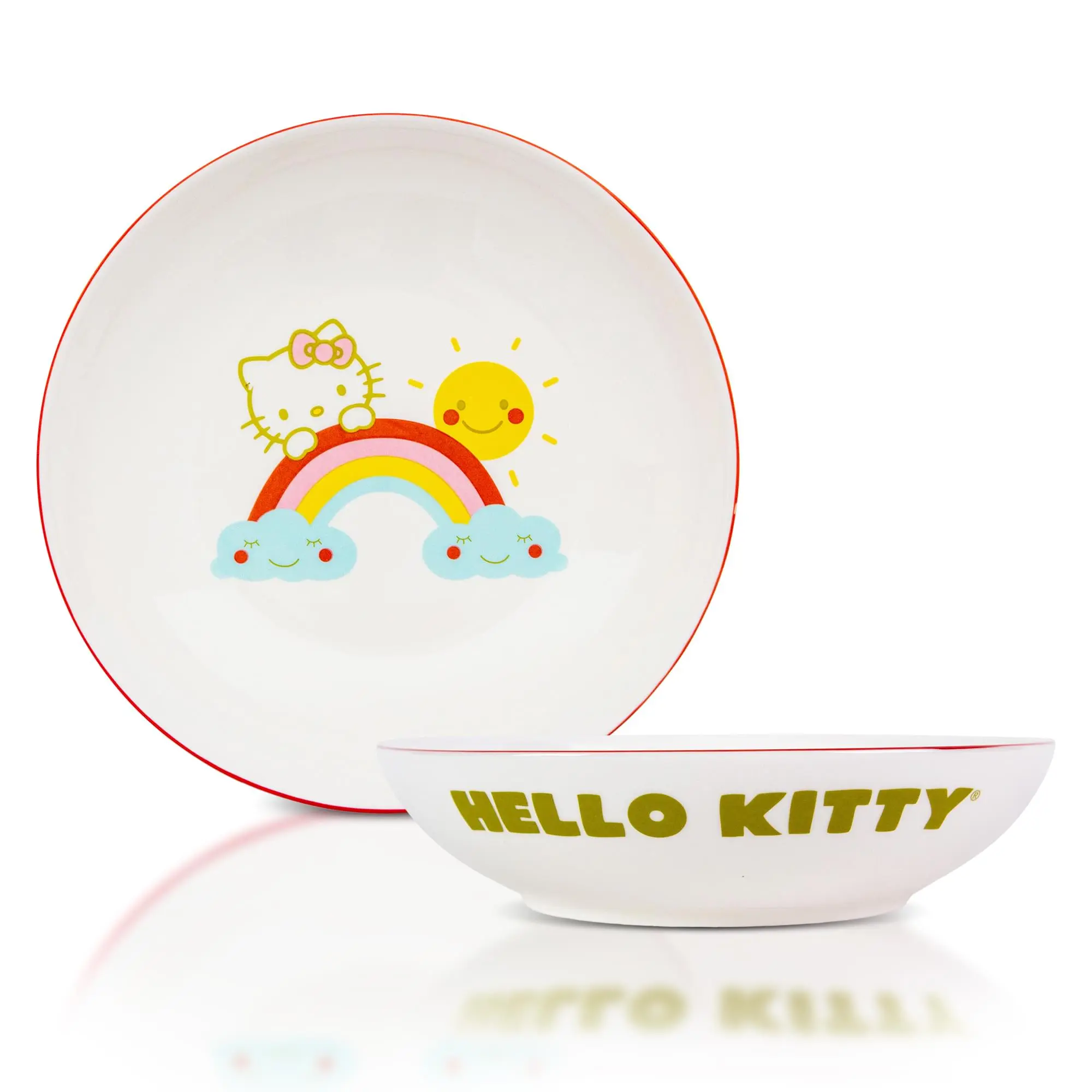 Sanrio Hello Kitty Rainbow 9-Inch Ceramic Coupe Dinner Bowl, Ceramic Kitchen Serving Tableware Bowls for Home, Office Use