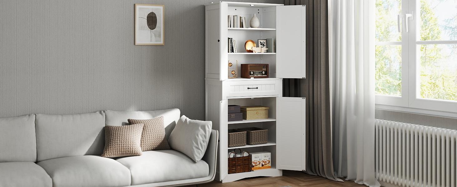Gizoon 71'' Kitchen Pantry Storage Cabinet, Freestanding Pantry Organizers and Storage Cabinet with 4 Doors and 4 Adjustable Shelves, Tall Cabinet with Large Drawer for Kitchen, Living Room, Bathroom Apartment Furniture Gizoon 71'' Kitchen Pantry Storage Cabinet, Freestanding Pantry Organizers and Storage Cabinet with 4 Doors and 4 Adjustable Shelves, Tall Cabinet with Large Drawer for Kitchen, Living Room, Bathroom Apartment Furniture