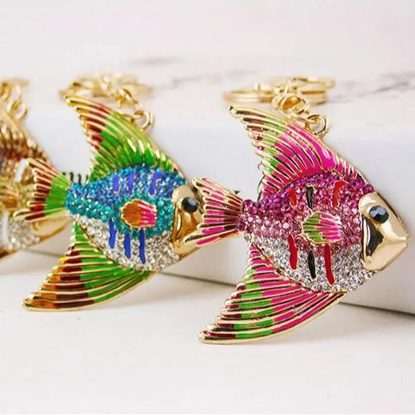 Sparkling Fish Keychain - Crystal Rhinestone Bag Charm & Keyring in Blue Pink & Gold Durable Metal Keyring for Everyday Use or Gift