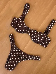 Women's Classic Polka Dot Push-Up Bikini Set, 2-Piece Casual Low-Waist Swimsuit, Holiday Pool Party Beach Spa Wear