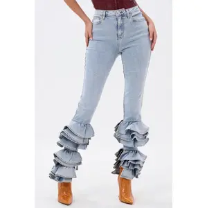 Women's Ruffle-Detailed Denim Jeans Women's Ruffle-Detailed Denim Jeans