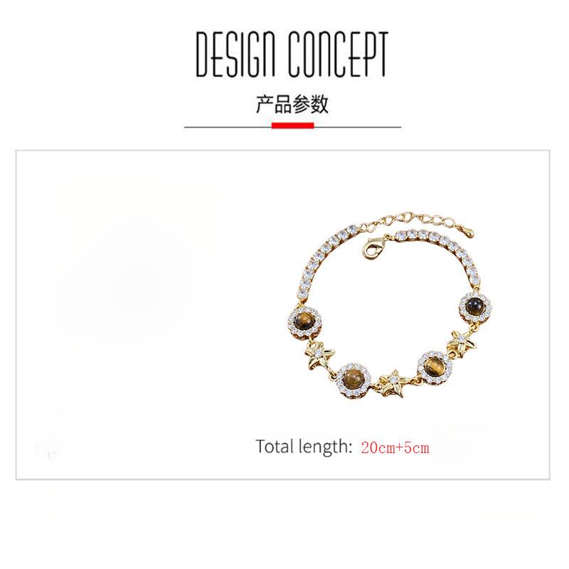 Vintage Zebra Tiger Eye Petal Bracelet for Women, Sparkling Zircon Inlay Luxury Dainty Wristband, Elegant Versatile Clavicle Chain Hand Jewelry Gift