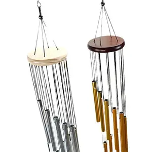 1piece 12 Tubes Aluminum Alloy Wind Chimes with Hook Gold/silver Bells for Outside Home Wedding Party Memorial Decoration Gifts