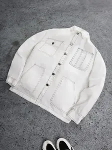Men's Street Style Casual Jacket, Front Button Design, Long Sleeve, Multiple Pockets, Loose Fit, Fall Outerwear, Daily Wear