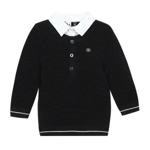 3 POMMES Navy blue sweater with faux shirt collar