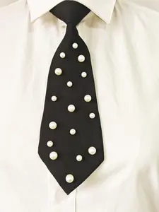 Faux Pearl Decor Tie, Casual Elegant Tie, Fashionable Necktie for Men & Women, Elegant All-match Fashion Accessories for Business, Daily Clothing Decor, Solid Textured Tie