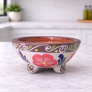 Large Handmade Mexican Clay Molcajete Bowl - Colorful Guacamole & Salsa Serving Dish for Kitchen Decor & Gifts