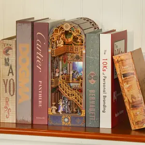 Tonecheer 3D Wooden DIY Book Nook Kit - Handmade Gifts Crafts, Adult DIY Building Set, Spacetime Museum Themed Bookend Bookshelf Insert with Dust Cover, LED Lights