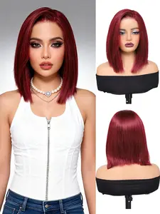 4x6 glueless Burgundy Color short bob wig, 10-inch straight Hair bob wig natural look, suitable for women Wear Daily, parties, holidays, music festivals, Christmas, Halloween, date nights, cosplay events