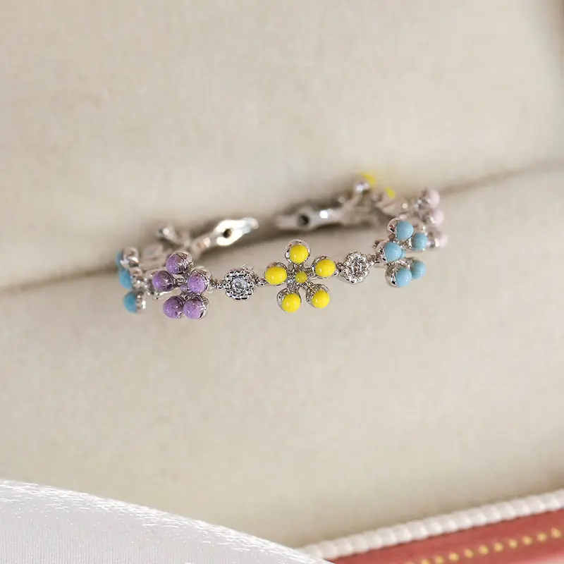 Spring and summer macaron-colored oil-drip flower heart ring with zircon inlay, open niche ring for women, personalized index finger ring Spring and summer macaron-colored oil-drip flower heart ring with zircon inlay, open niche ring for women, personalized index finger ring