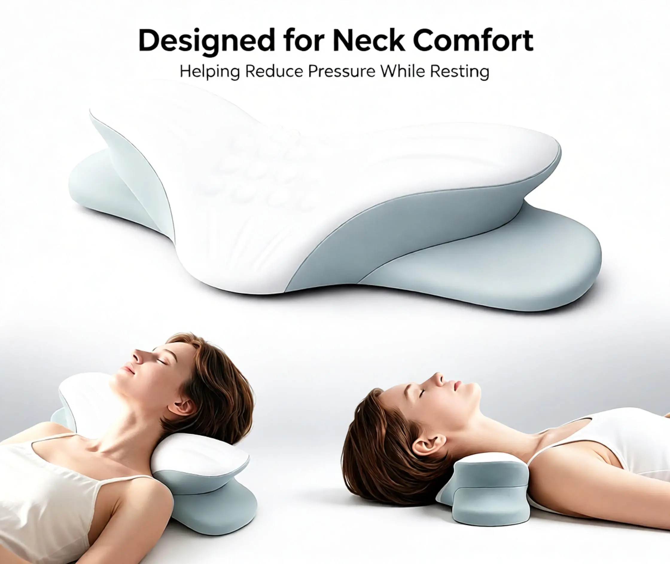 Ergonomic Neck Support Pillow, Slow Rebound Memory Foam Sleep Pillow for Neck & Shoulder Comfort, Dual Firmness Design Support Cushion for Bed Office Travel