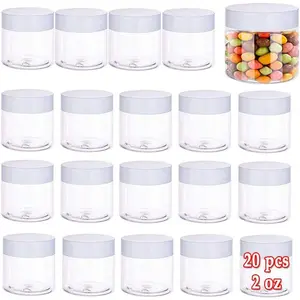 20 Pcs 2oz Plastic Cosmetic Container,Round Clear Pot Jars with White Lids,Empty Cosmetic Jar for Travel Storage,Lotion,Cream,Jewelry,Powder,Eye Shadow,Painting,DIY Crafts