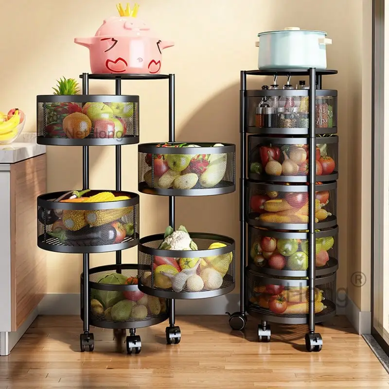3/4/5 Tier Kitchen Rotating Storage Trolley Cart Utility Vegetable Mobile Shelf Rack