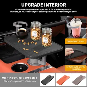 Car Tray & Car Desk for Laptop, 360 °   Rotating Wood Cup Holder Table,Aluminum Cantilever Laptop Mount for Vehicle,Steering Wheel Tray,Fits for Tesla Model Y/3/S,Camry Forester F150 Tundra&Most Vehicles