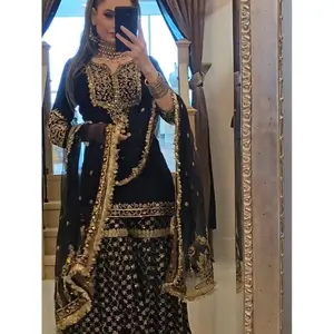 Designer Faux Georgette Sharara Suit Set with 5mm Sequin Embroidery| (Production time 7-15 working days)Fully Stitched Plazzo & Dupatta|         Party Wear Dress for Women Formal Costumes