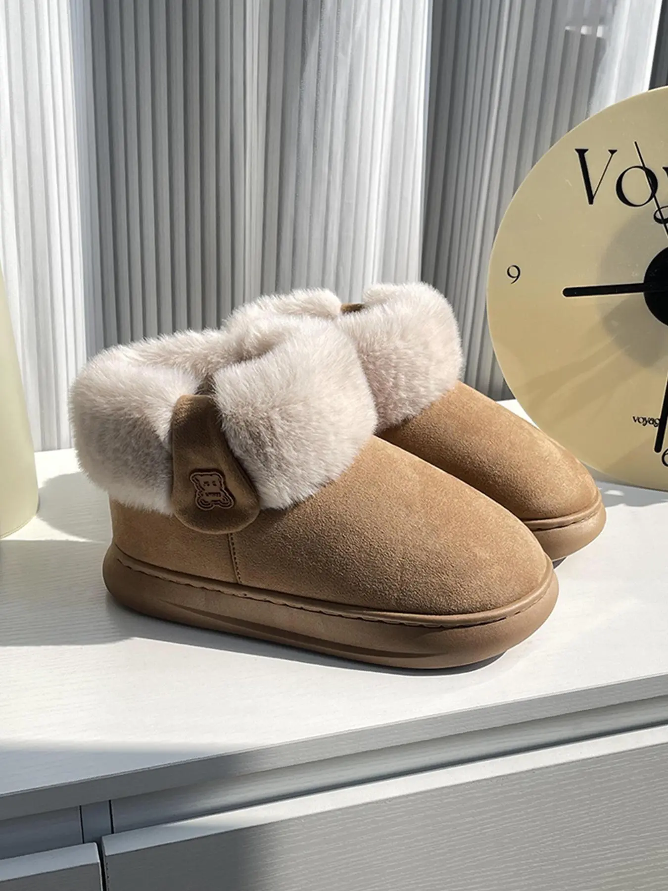 Men's Solid Color Thick Sole Plush Lined Slippers, Fuzzy Warm Slippers, Casual Comfortable Home Slippers for Indoor Outdoor Wear, Fluffy Winter House Shoes for Daily Wear