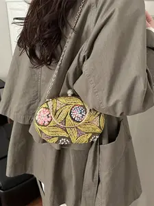 Elegant Floral Sequin Evening Bag, Vintage Luxury Satchel, Detachable Strap, Perfect for Parties, Weddings, Music Festivals, Gifts