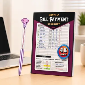 48-Month Bill Payment And Budget Tracker Set- Monthly Financial Organizer Notebook And One Pen, Household Expense List, Overview, English, Paper Material