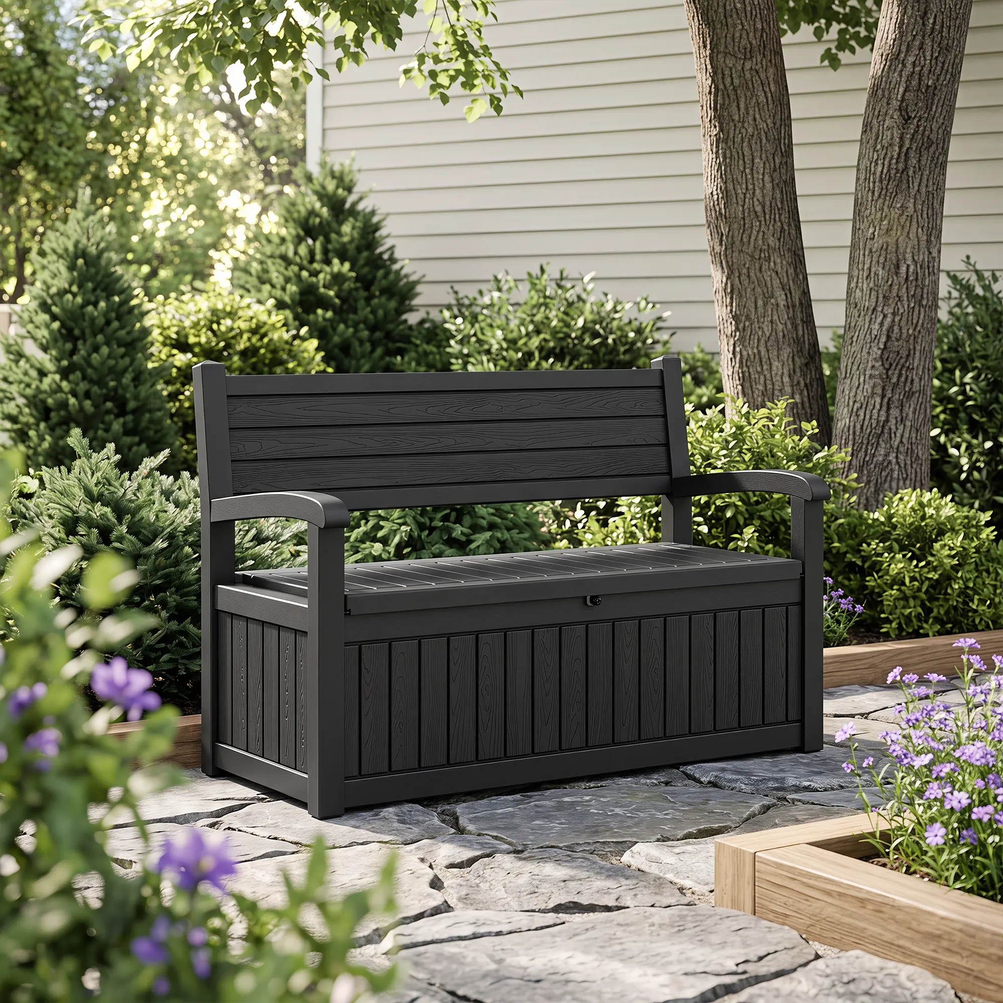 80 Gallon Deck Bench with Storage,  Outdoor Storage Box Bench with Armrests for Patio Furniture, Front Porch Decor and Outdoor Seating – Perfect to Store Garden Tools and Pool Floats,home decor,camping essentials
