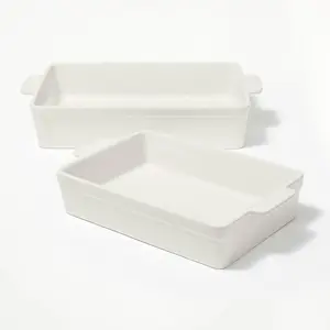 Figmint 2PC Stoneware Baking Dish Bakeware Set 500 Degree F 4.1QT 2QT Cream