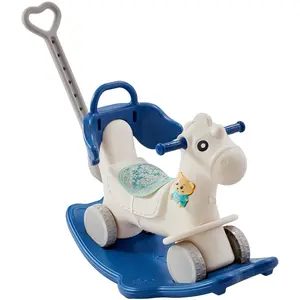 VEVOR 4 in 1 Rocking Horse for Toddlers 1-3 Years,  Baby Rocking Horse with Detachable Balance Board, Push Handle and 4 Smooth Wheels, Support up to HDPE 80 lbs Kids Ride on Toy with Sound, Blue