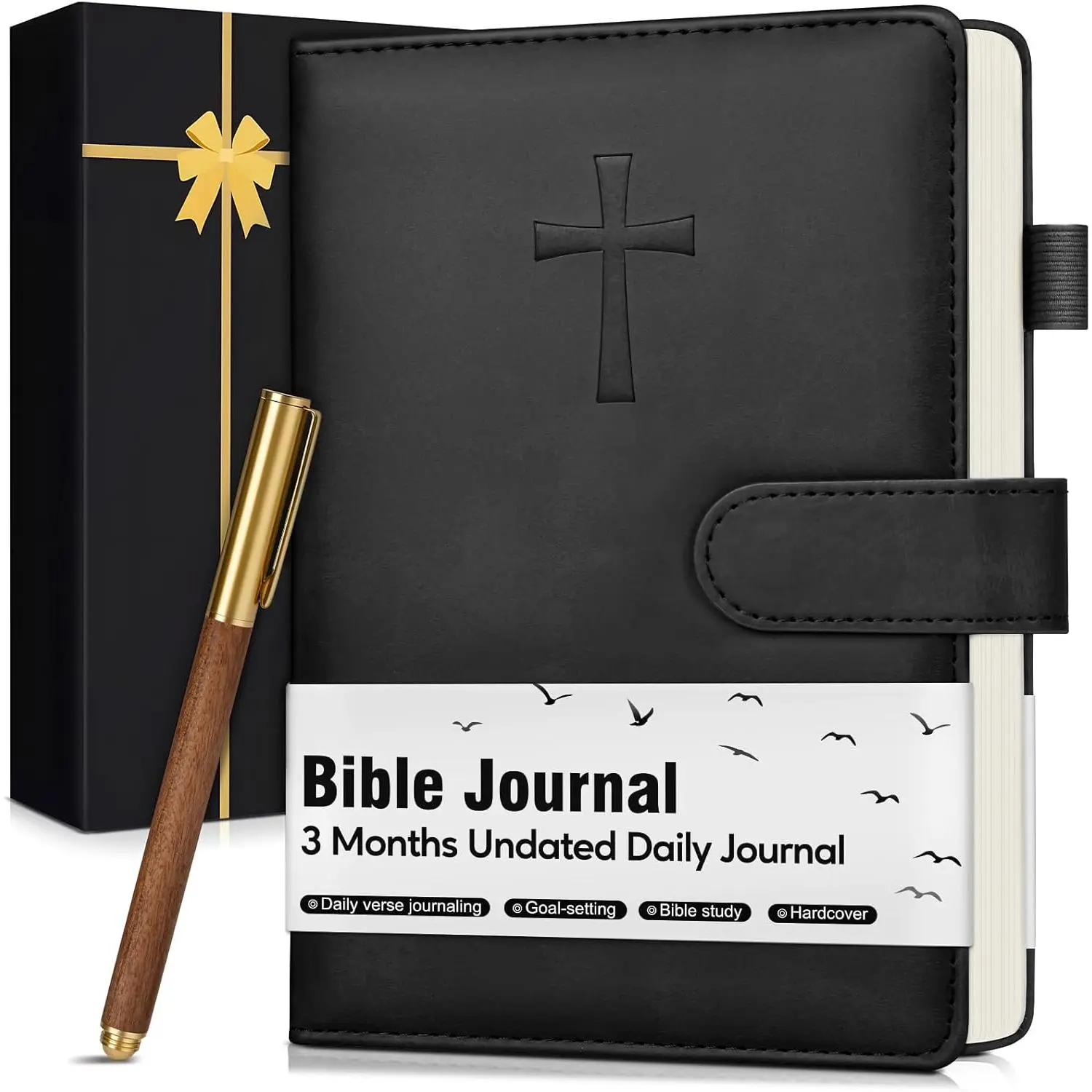 Leather Christian  Journal for Men, Prayer Journal for Scripture Study & Daily Devotional, Undated Church Notes Notebook,  Religious Faith Gifts for Pastor, Graduation, Baptism, Black