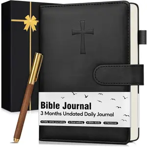 Leather Christian  Journal for Men, Prayer Journal for Scripture Study & Daily Devotional, Undated Church Notes Notebook,  Religious Faith Gifts for Pastor, Graduation, Baptism, Black