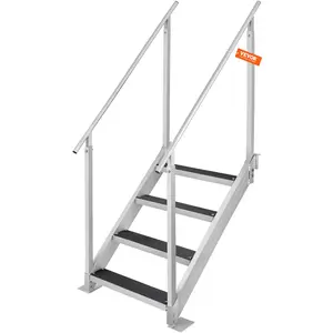 VEVOR Dock Ladder 4 Step,  Dock Stairs 30''-38'' Adjustable Height, 500 lbs Load Capacity, Aluminum Pontoon Boat Ladder with Dual Handrails & Nonslip Rubber Mat for Ship/Lake/Pool/Marine Boarding