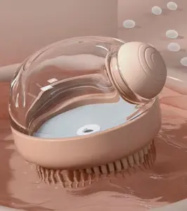 Dog Bath Scrubber Brush, Pet Dog Grooming Massage Shampoo Bath Brush with Soap and Shampoo Dispenser Soft Silicone Bristle for Long Short Haired Dogs Cats Shower(Pink)