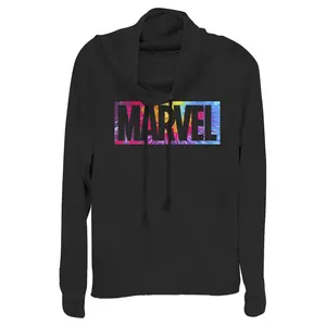 Juniors Womens Marvel Logo Tie-Dye Brick Cowl Neck Sweatshirt